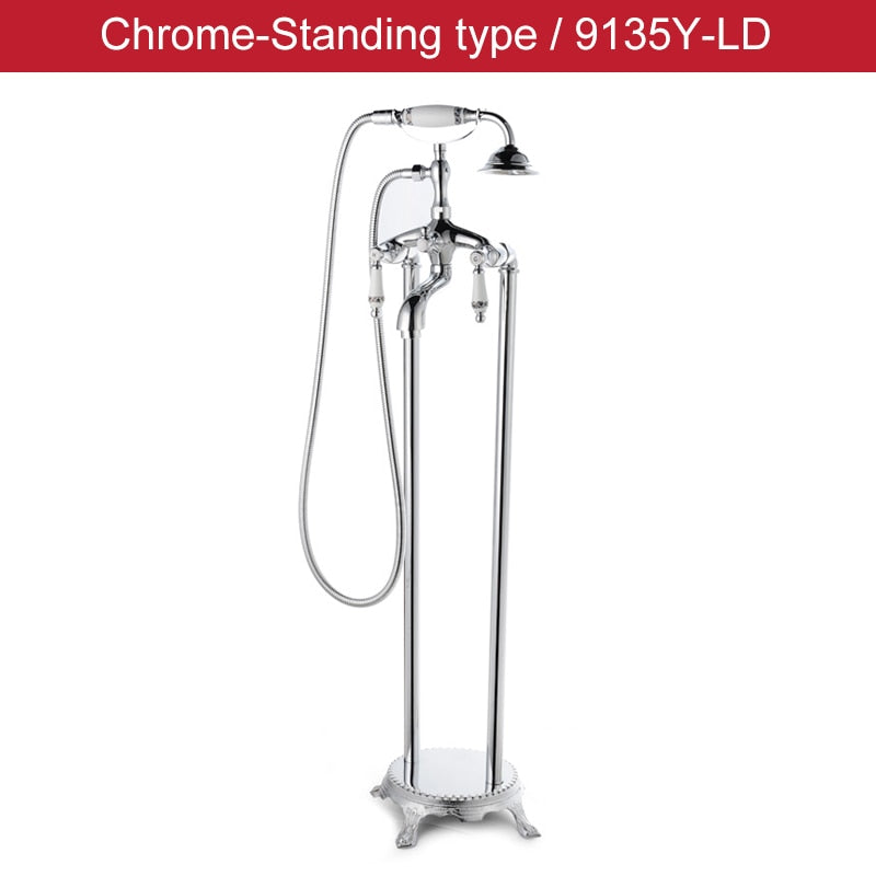 ELLEN Floor Stand Bathtub Faucets with Hand Shower Floor Standing Bath Tub Faucet Hot Cold Water Mixer Tap ELS9120