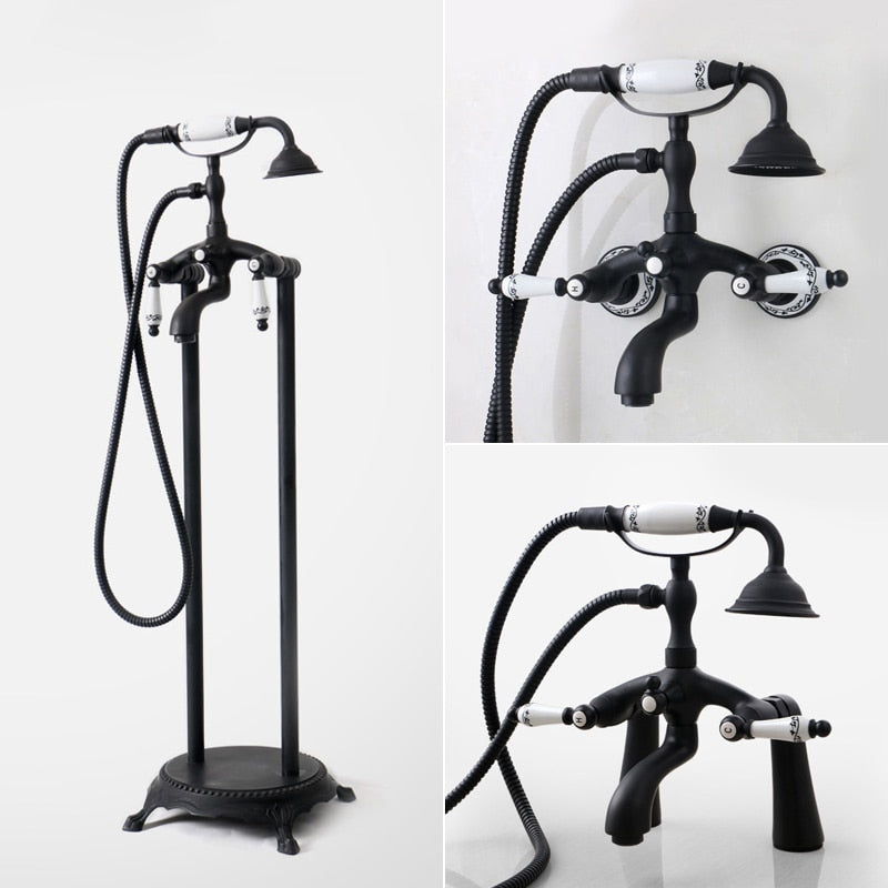 ELLEN Floor Stand Bathtub Faucets with Hand Shower Floor Standing Bath Tub Faucet Hot Cold Water Mixer Tap ELS9120