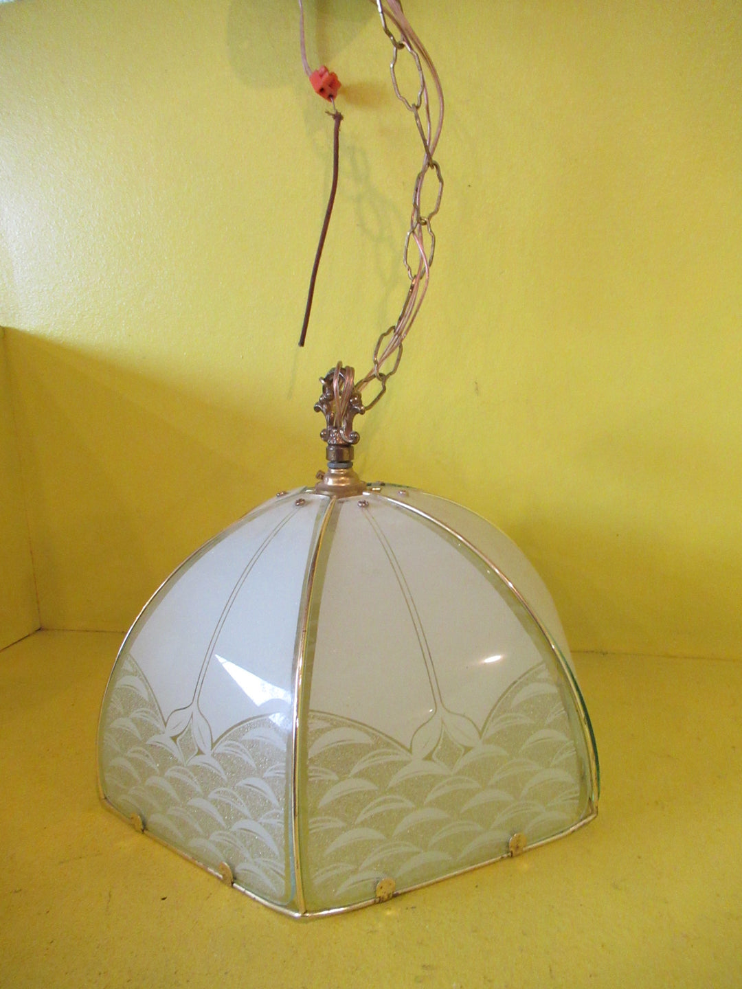 Brass Effect 6 Pane Pendant Ceiling Light  825H x 300W