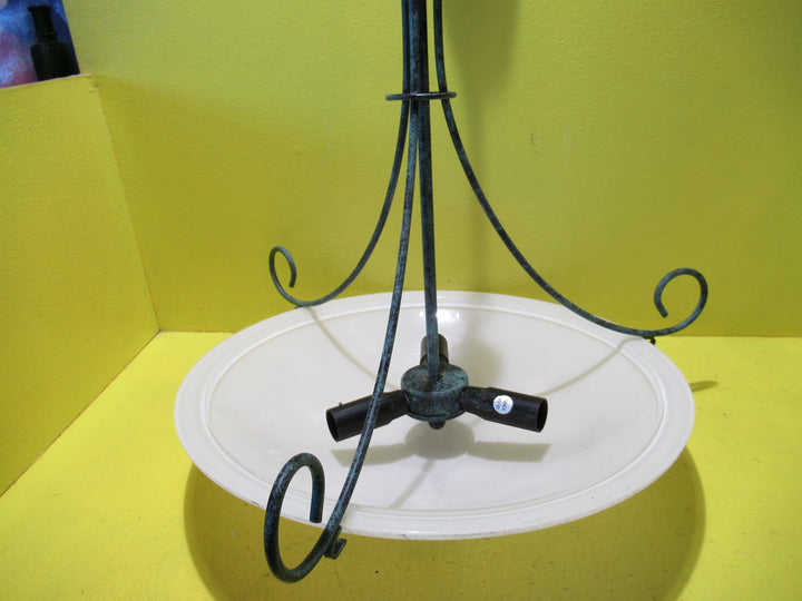 Retro Green & Black 3 Socket Ceiling Light with Large Frosted Glass Dome   650H x 530W
