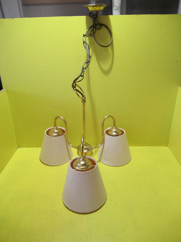 Brass Effect Ceiling Light with Fabric Shades    930H x 260Dia   Rose 90 Dia