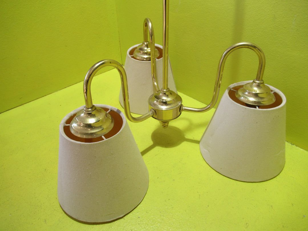 Brass Effect Ceiling Light with Fabric Shades    930H x 260Dia   Rose 90 Dia