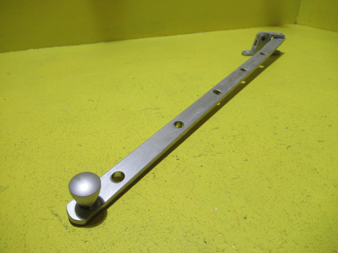 Brushed Chrome Casement Stay with 2 Hole Rectangle Plate and Vortex End   325L x 10W