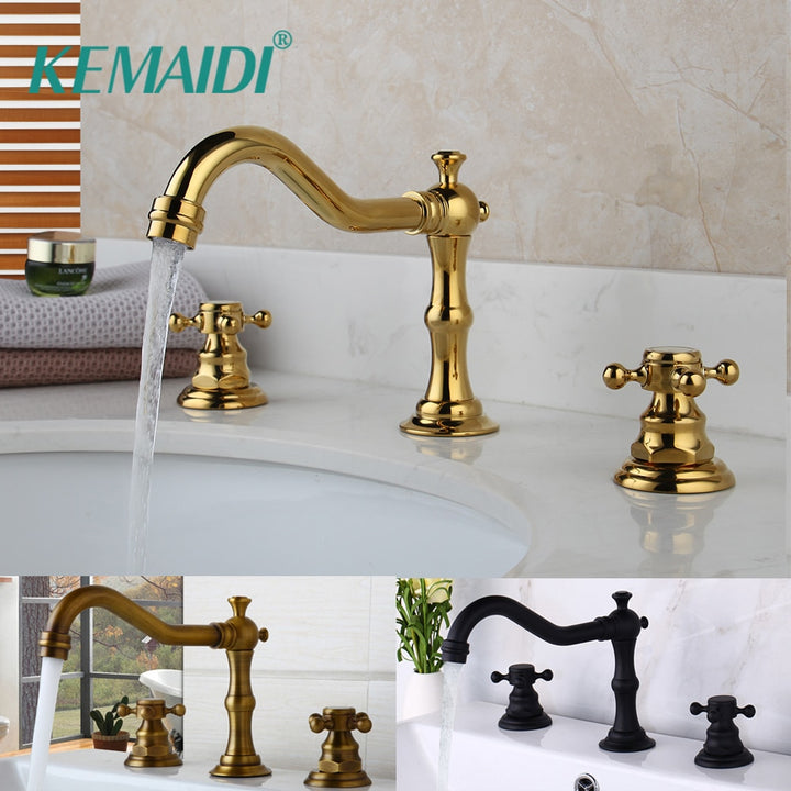 KEMAIDI Bathtub Faucet 3pcs Basin Mixer Taps