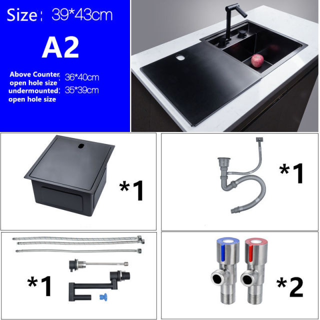 Black/Stainless Hidden Kitchen sink Single bowl