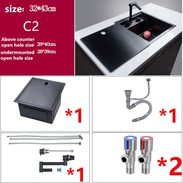 Black/Stainless Hidden Kitchen sink Single bowl