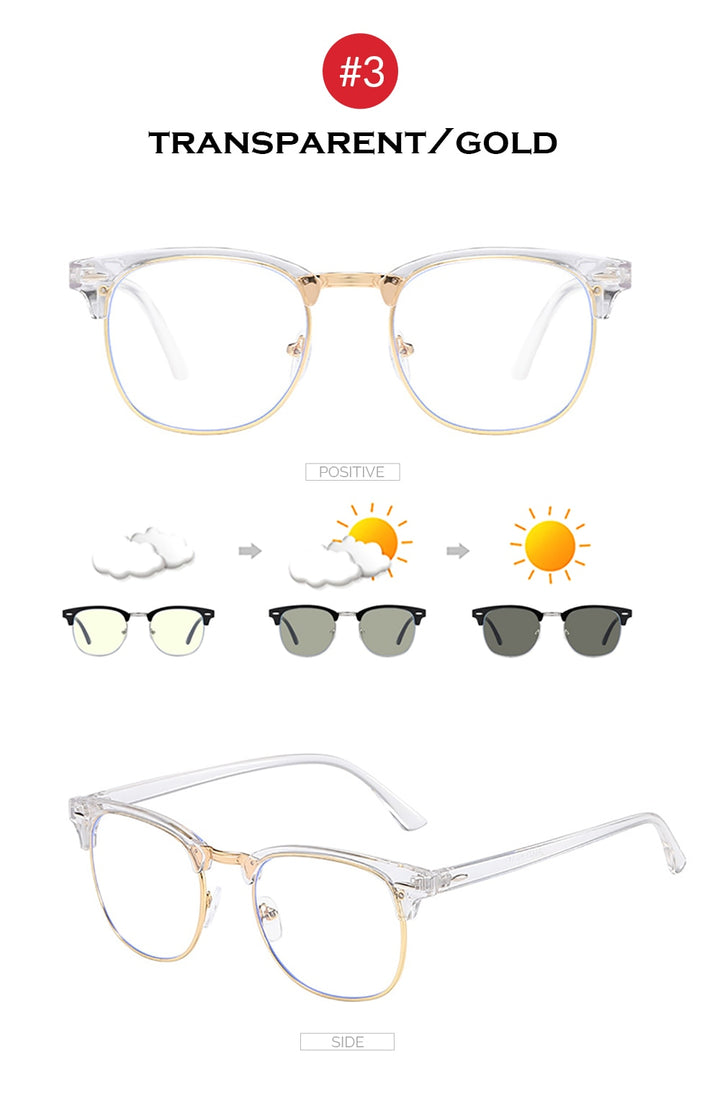 Classic Phochromic Lens Blocking Blue Light Glasses MenWoman Computer/Gaming Anti Bluelight Eyeglasses