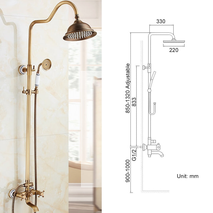 Antique Rain Shower Faucets Set with Hand Brass Wall Mounted Shower Mixer for Bathroom Bath Luxury Rainfall Shower Set EL4006T