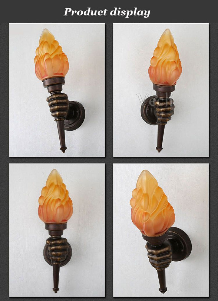 Creative Torch Hand Light Restaurant Cafe Bar Porch Aisle Stair Bedroom Living Room Outdoor Garden Light Wall Lamp Sconce Bra