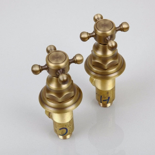 KEMAIDI  8 inch Antique Brass Round Wall Mounted Bathroom Rainfall Head 2 Handles Shower Shower Sets