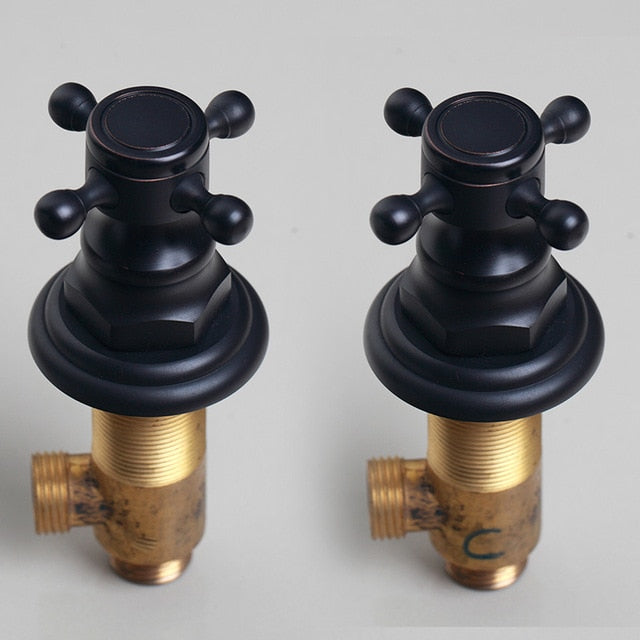 KEMAIDI  8 inch Antique Brass Round Wall Mounted Bathroom Rainfall Head 2 Handles Shower Shower Sets