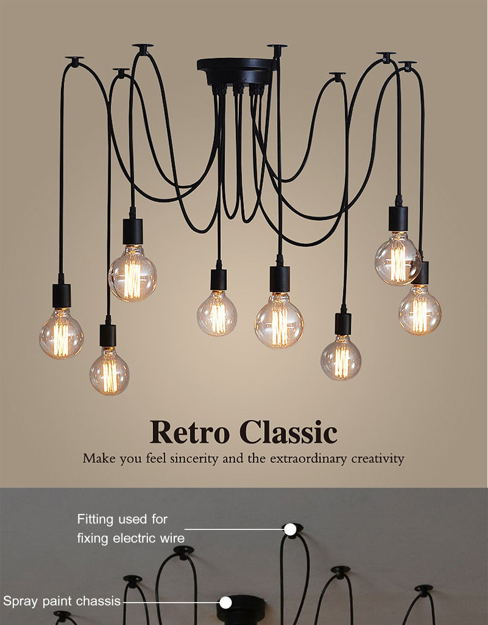 E27 Retro Edison Bulb Pendant Lights Vintage Loft Antique Hanging Pendant Lamp Spider