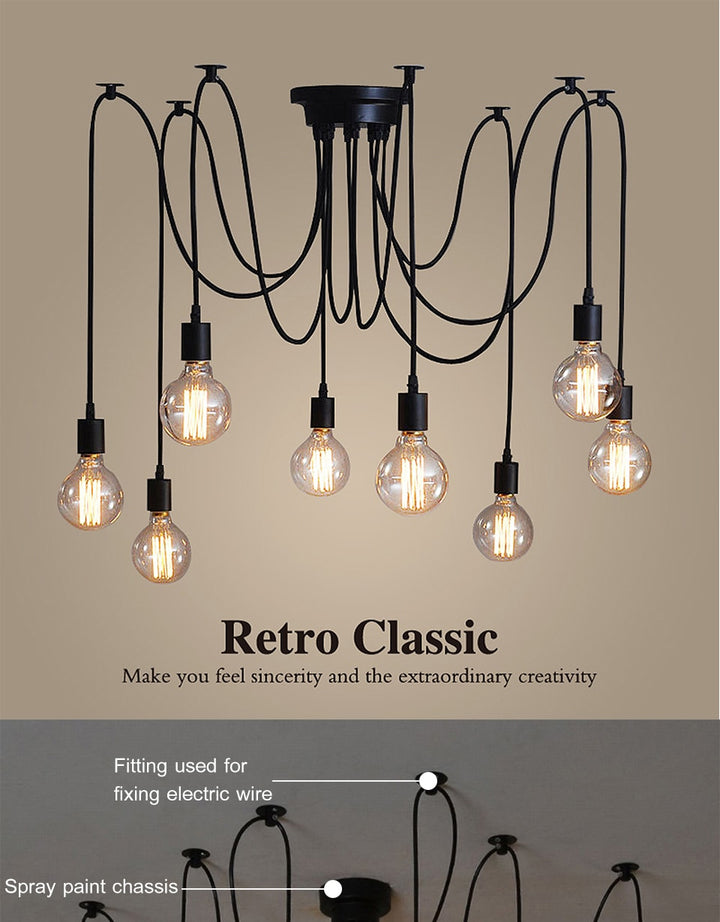 E27 Retro Edison Bulb Pendant Lights Vintage Loft Antique Hanging Pendant Lamp Spider