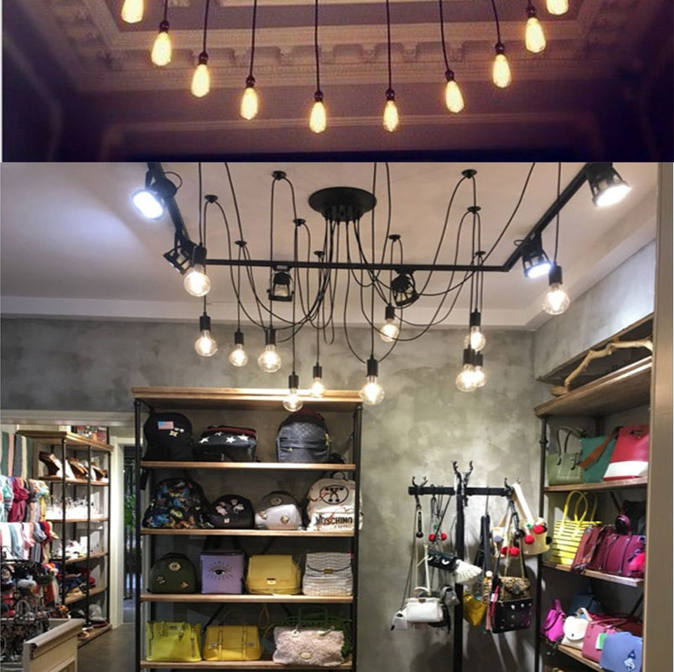 E27 Retro Edison Bulb Pendant Lights Vintage Loft Antique Hanging Pendant Lamp Spider