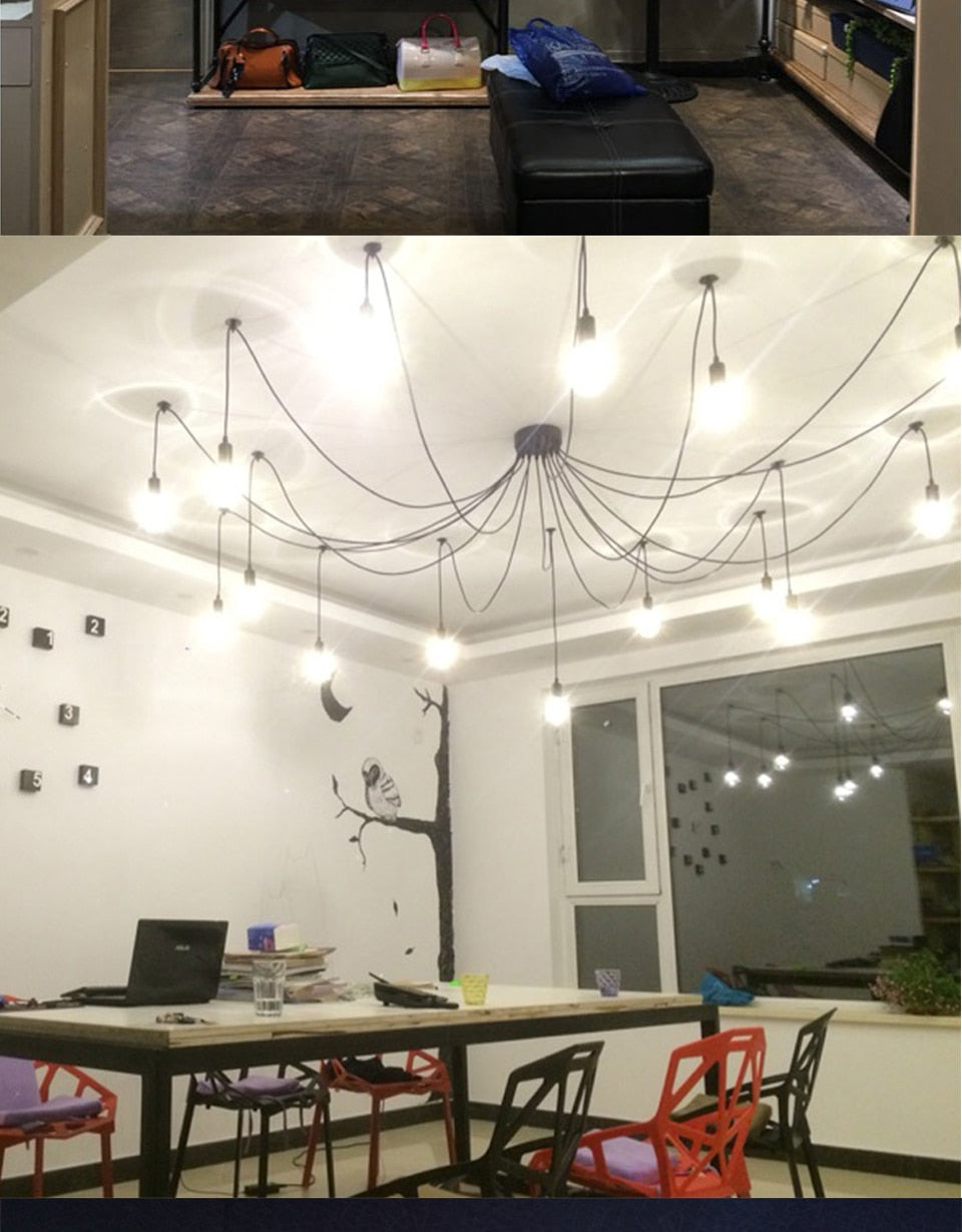 E27 Retro Edison Bulb Pendant Lights Vintage Loft Antique Hanging Pendant Lamp Spider