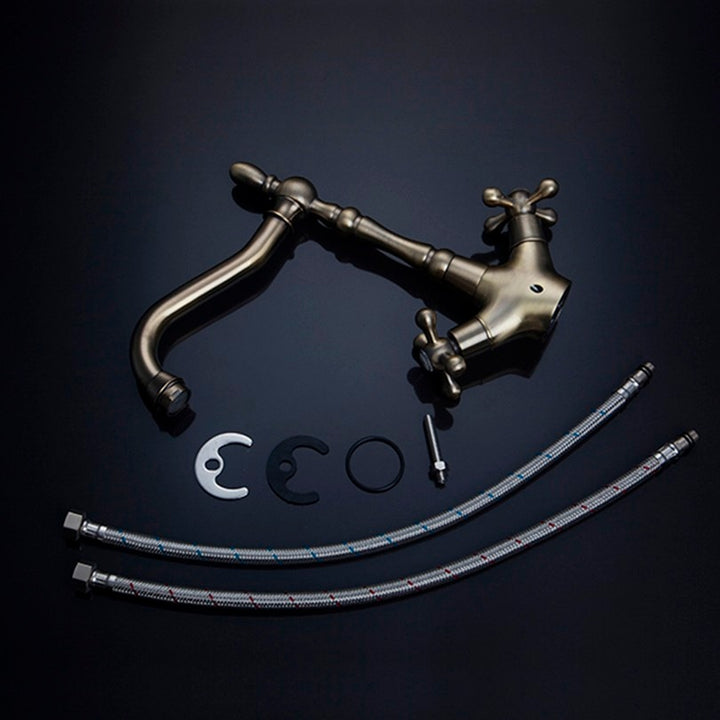 KEMAIDI Golden Swivel Antique Brass Stream Rotated Kitchen Bathroom Mixer Dual Handles Deck Mount Hot Cold Water Taps