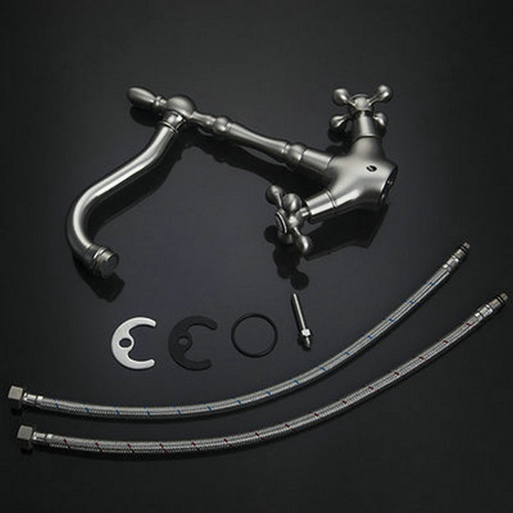 KEMAIDI Golden Swivel Antique Brass Stream Rotated Kitchen Bathroom Mixer Dual Handles Deck Mount Hot Cold Water Taps