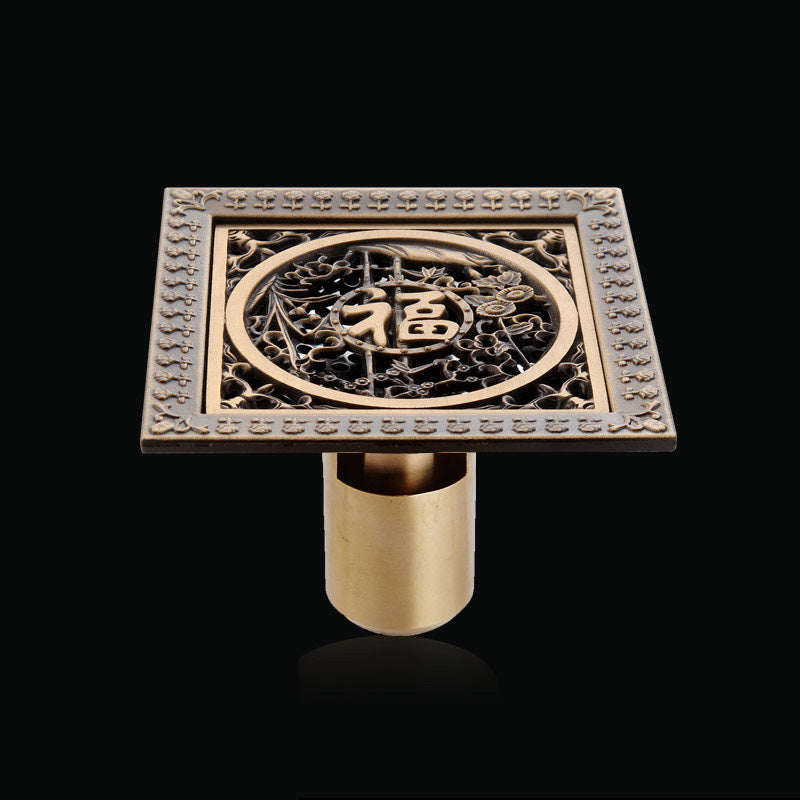 Euro Antique Brass Shower Floor Drain  Deodorant Euro Square Floor Drain