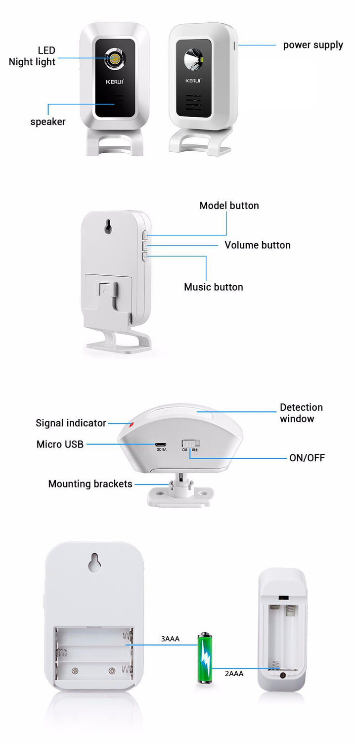 KERUI M7 Welcome Motion Sensor Security Alarm 32 Songs Wirless Door Bell Chime .
