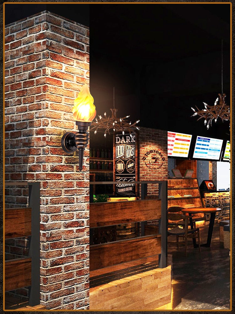 Creative Torch Hand Light Restaurant Cafe Bar Porch Aisle Stair Bedroom Living Room Outdoor Garden Light Wall Lamp Sconce Bra