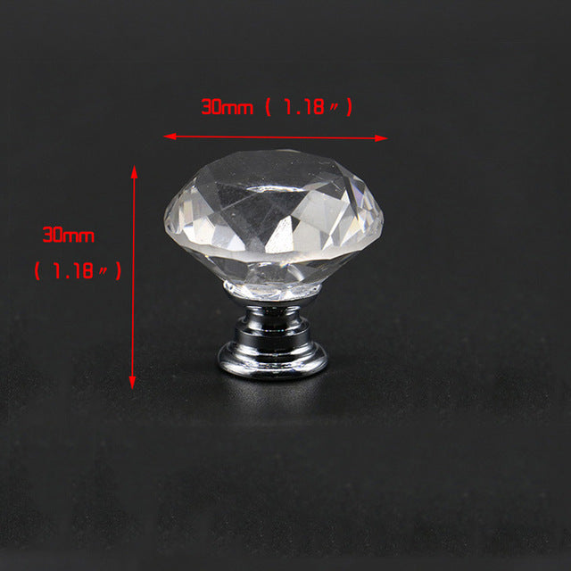 KAK 20-40mm Diamond Crystal Glass Knobs Cupboard Drawer Pull Kitchen Cabinet Door Wardrobe Handles