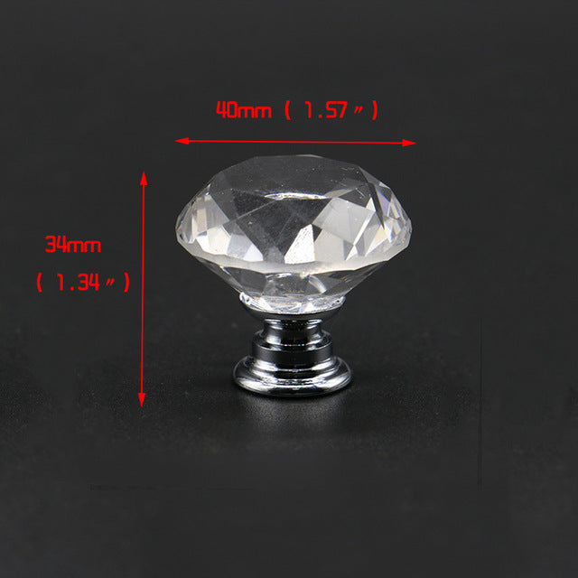 KAK 20-40mm Diamond Crystal Glass Knobs Cupboard Drawer Pull Kitchen Cabinet Door Wardrobe Handles