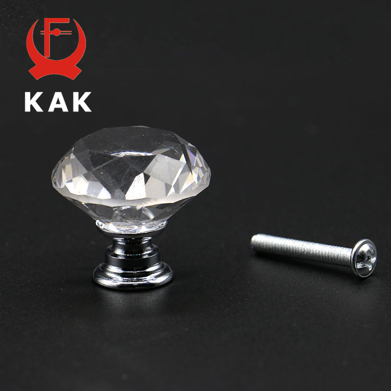 KAK 20-40mm Diamond Crystal Glass Knobs Cupboard Drawer Pull Kitchen Cabinet Door Wardrobe Handles