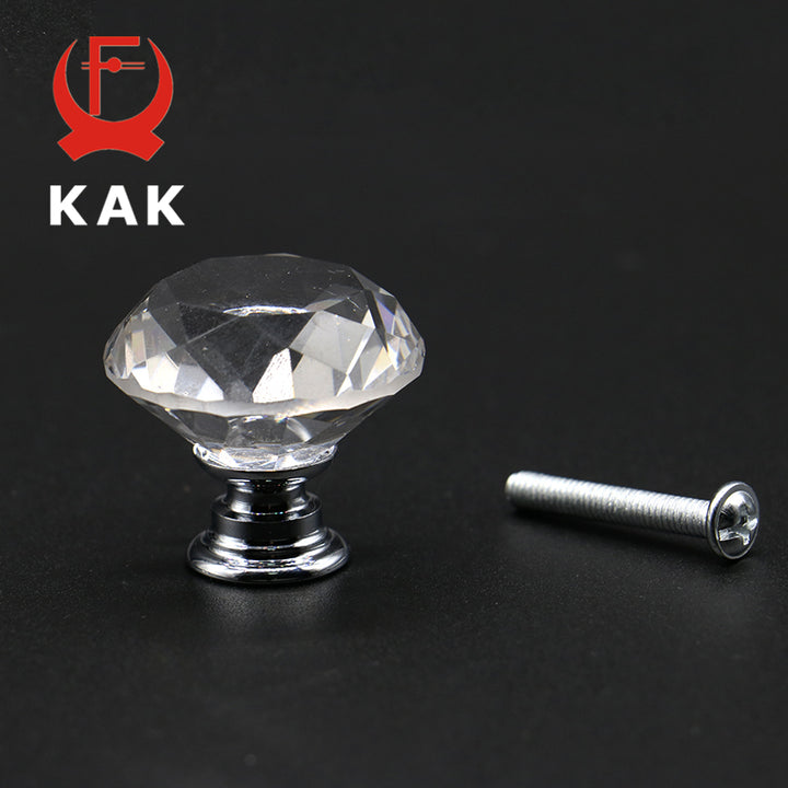 KAK 20-40mm Diamond Crystal Glass Knobs Cupboard Drawer Pull Kitchen Cabinet Door Wardrobe Handles