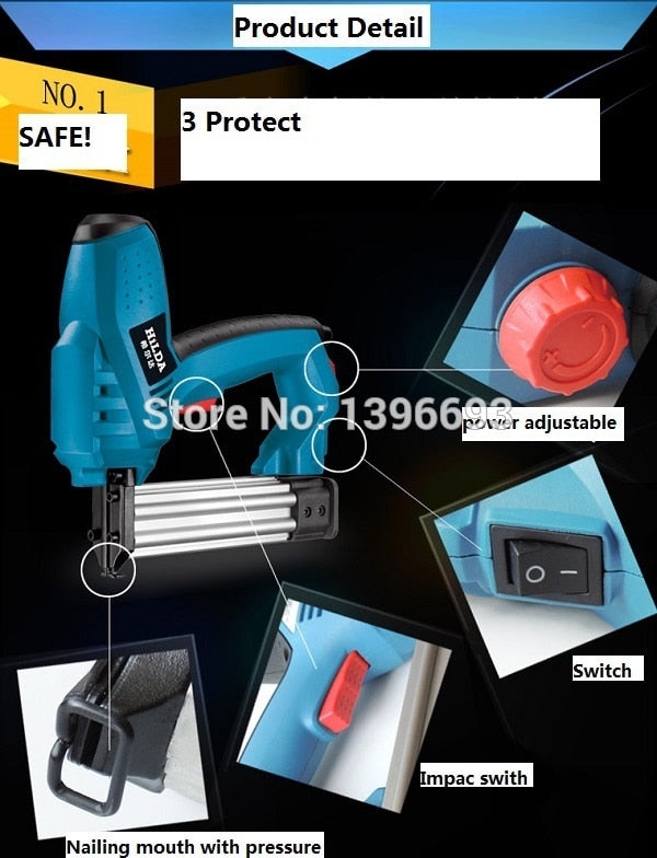 Efficiency fastest electric nail gun.Impact force adjustable,both U-nail T-dual.household power tool.