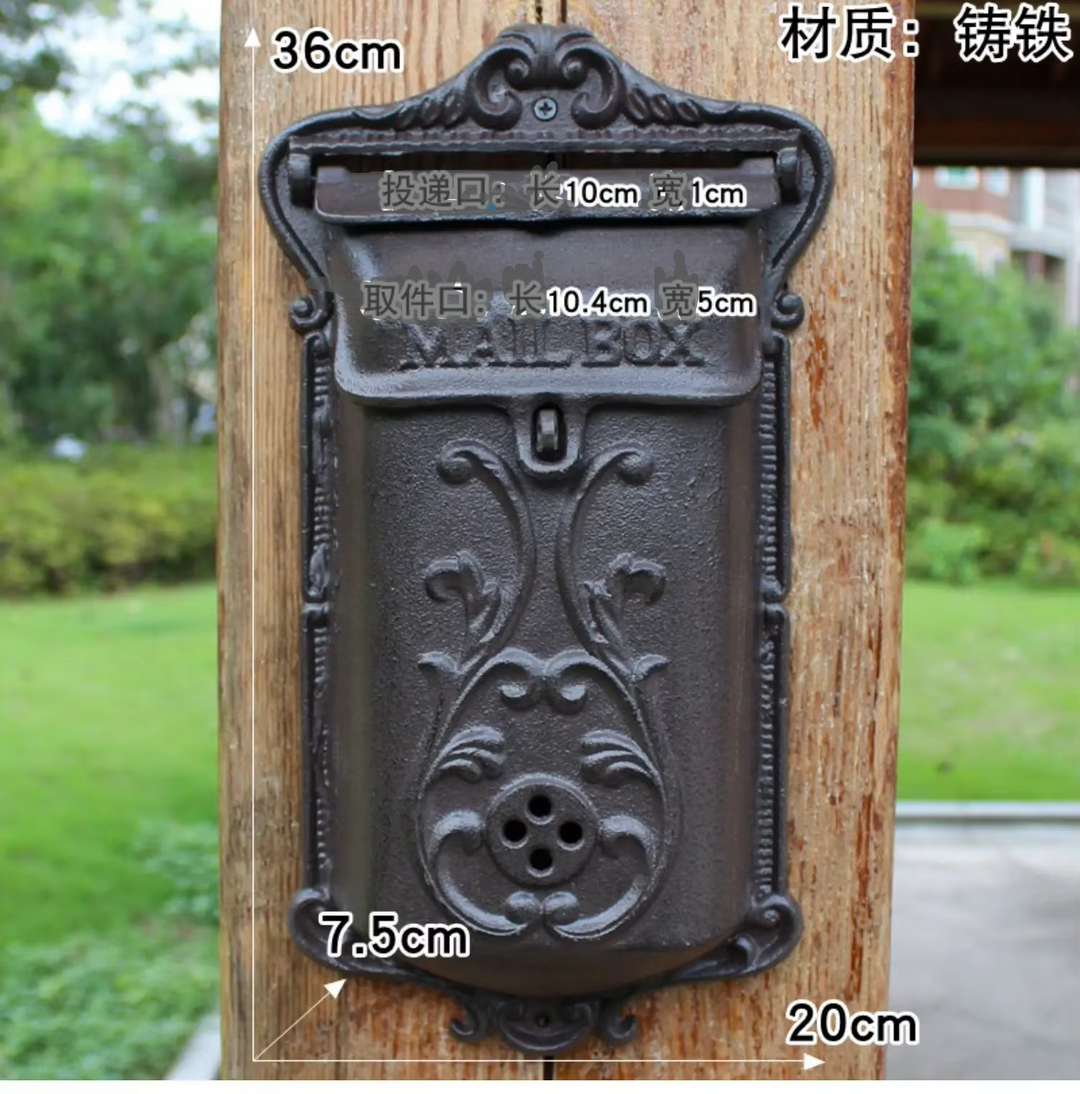 European Retro Letter Mailbox/Cast Iron Old Post Case Courtyard Wall Mounted Letter Box