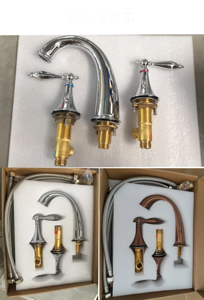 European basin faucet Three-hole split type hot and cold household all-copper faucet