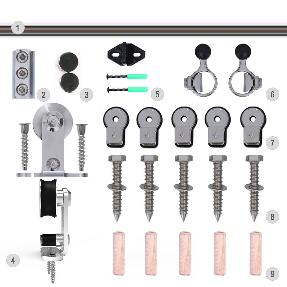 CCJH 4/5/5.5/6/6.6FT Silver Stainless Steel Sliding Barn Wood Door Hardware Kit  For Single Door ，Can be Customed
