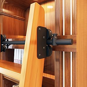 12FT(366cm) Sliding Library  Hardware Kit No Ladder，Black Rustic Round Tube Rolling Ladder Track,Floor Roller with Brake,Indoor