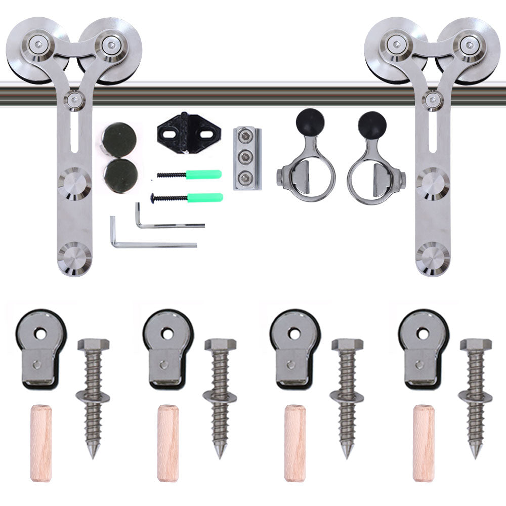CCJH 4/5/5.5/6/6.6FT Silver Stainless Steel Sliding Barn Wood Door Hardware Kit  For Single Door ，Can be Customed