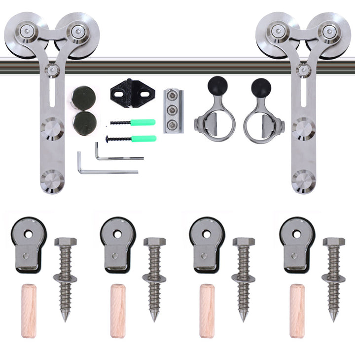 CCJH 4/5/5.5/6/6.6FT Silver Stainless Steel Sliding Barn Wood Door Hardware Kit  For Single Door ，Can be Customed