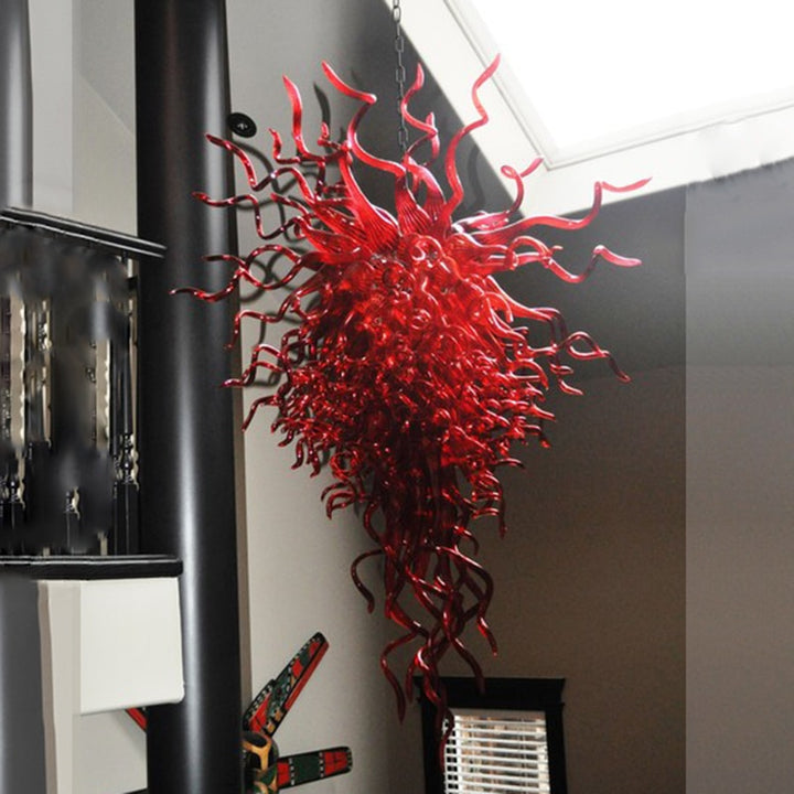 Red Diamond Glass Chandeliers Long Chain Hand Blown Glass Vintage Hanging Pendant