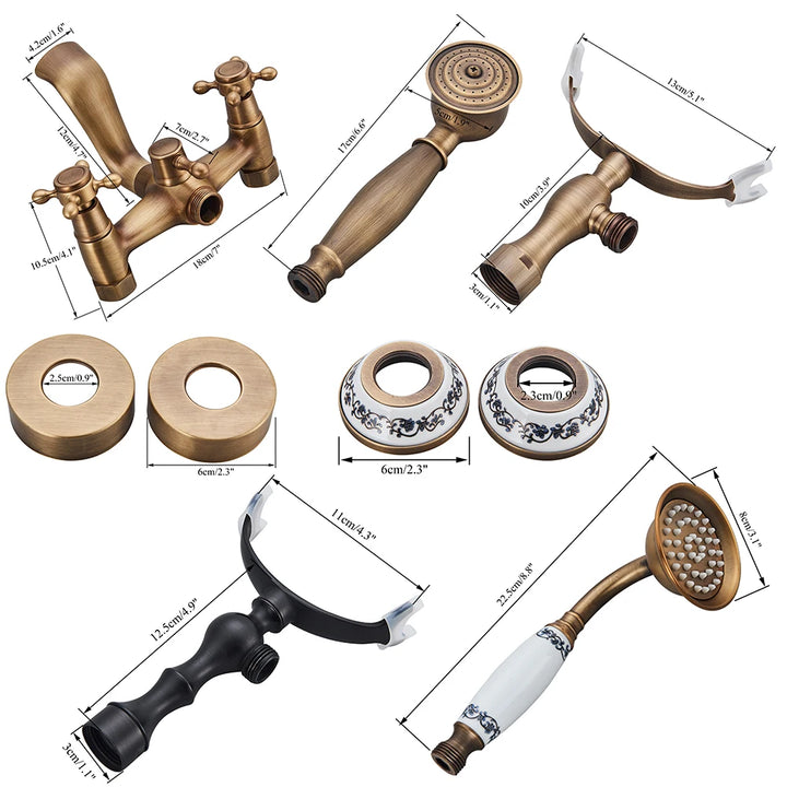 POIQIHY Golden Black Bathtub Shower Faucets Bathroom Wall Bath Shower Set Brass Mixer Tap Swivel Tub Spout Bath Shower Mixers