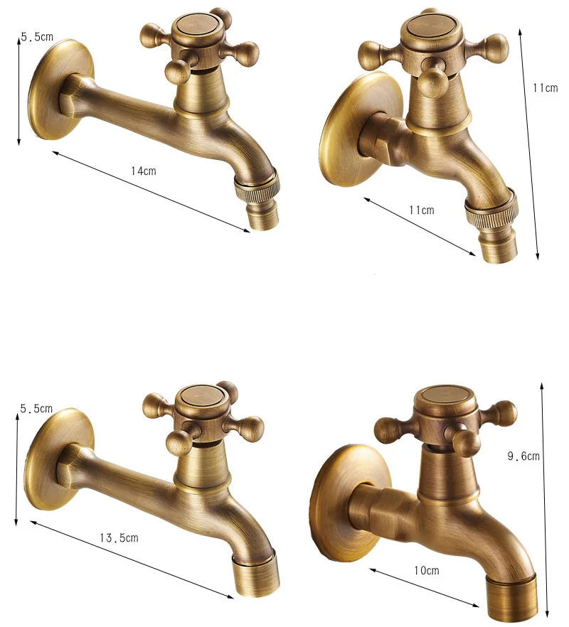 Antique Brass Basin Faucet Kitchen Faucet Garden taps Wall Mounted Lavatory Bathroom Mop Water Tap Washing Machine Faucet