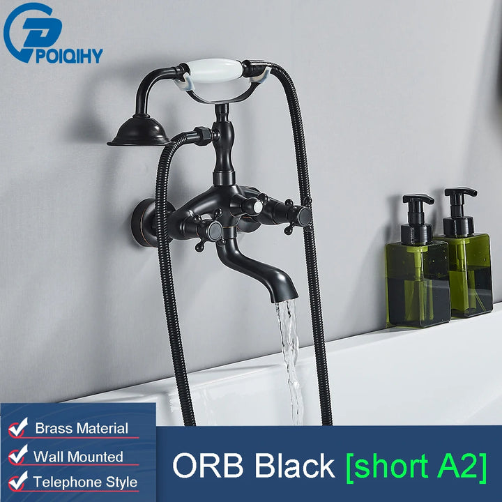 POIQIHY Golden Black Bathtub Shower Faucets Bathroom Wall Bath Shower Set Brass Mixer Tap Swivel Tub Spout Bath Shower Mixers