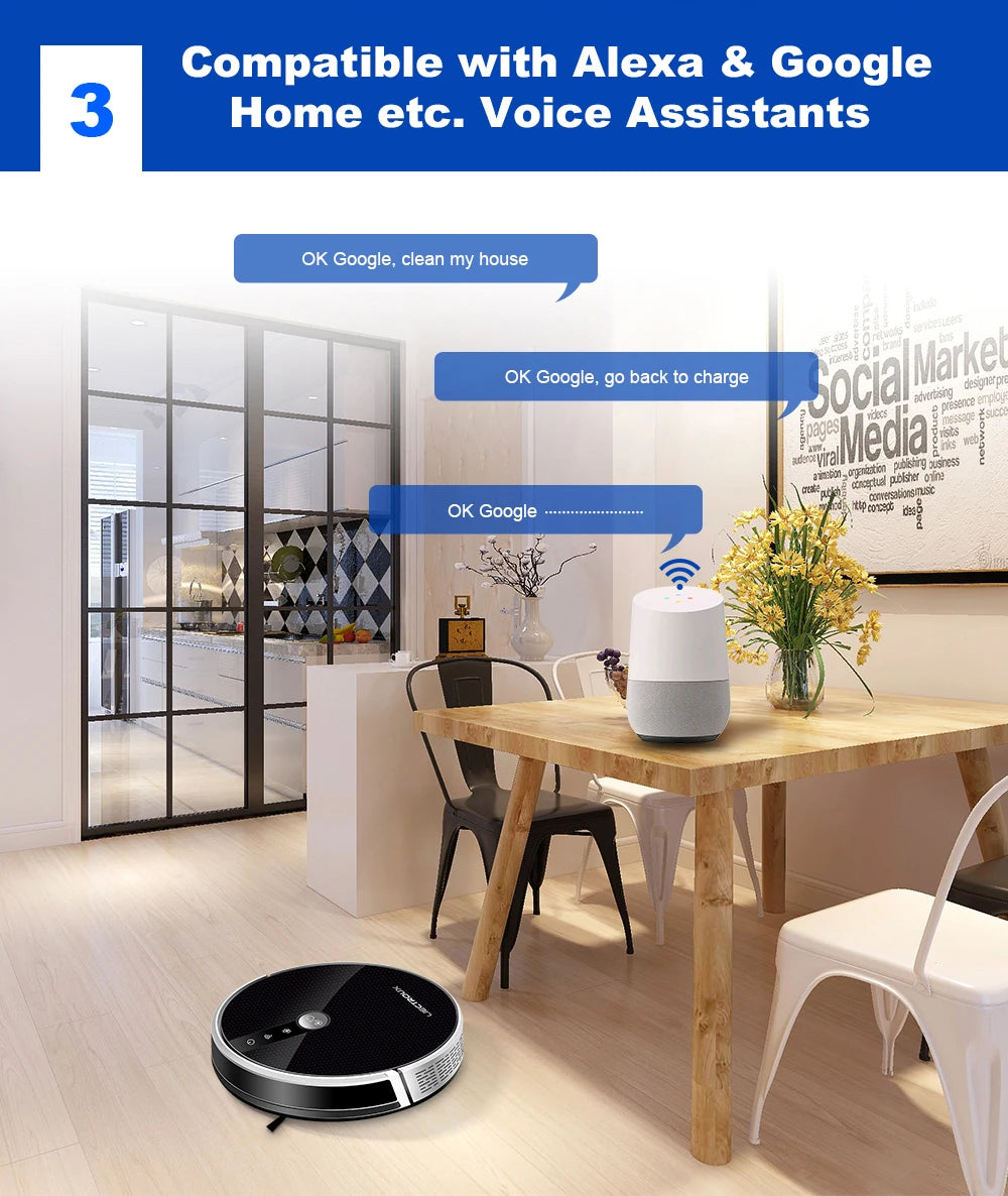 Robot Vacuum Cleaner LIECTROUX/LILIN C30B ,Map Navigation with Memory,Wifi APP Control,6000pa Suction,Smart Electric Water Tank