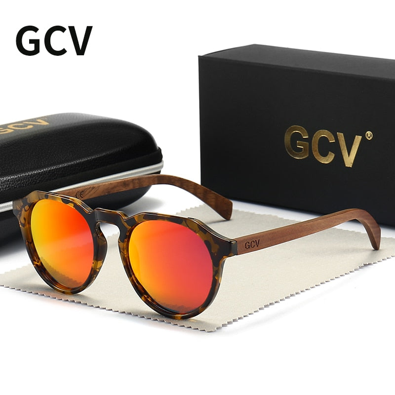 GCV Brand Advanced Walnut Wood Hawksbill Leopard Grain Frames Ultralight Sunglasses Men Women F Polarized  Sunglasses