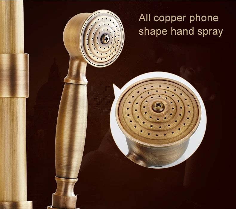 Antique Rain Shower Faucets Set with Hand Brass Wall Mounted Shower Mixer for Bathroom Bath Luxury Rainfall Shower Set EL4006T