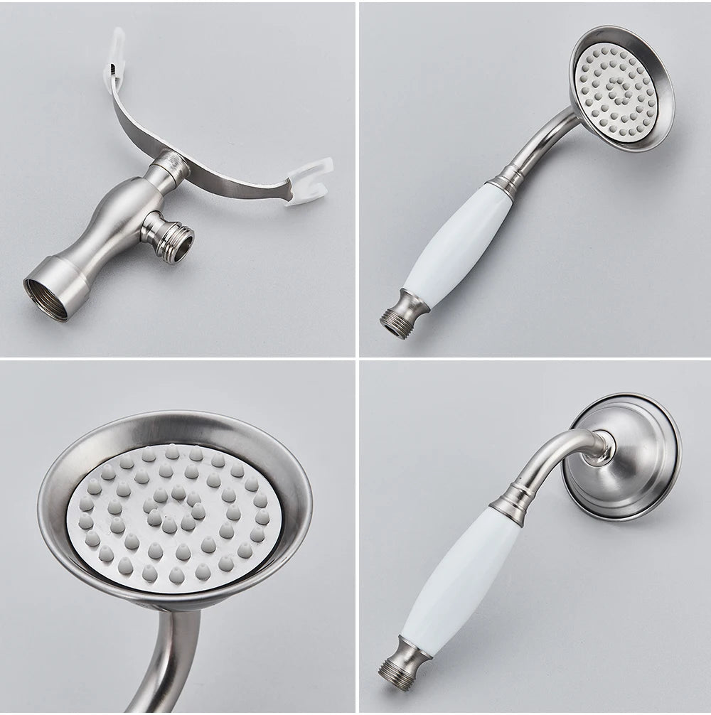 POIQIHY Golden Black Bathtub Shower Faucets Bathroom Wall Bath Shower Set Brass Mixer Tap Swivel Tub Spout Bath Shower Mixers