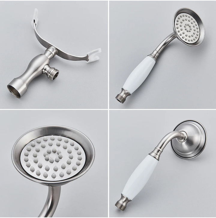 POIQIHY Golden Black Bathtub Shower Faucets Bathroom Wall Bath Shower Set Brass Mixer Tap Swivel Tub Spout Bath Shower Mixers