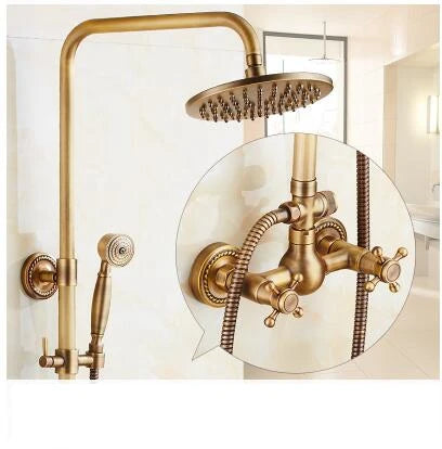 Antique Rain Shower Faucets Set with Hand Brass Wall Mounted Shower Mixer for Bathroom Bath Luxury Rainfall Shower Set EL4006T