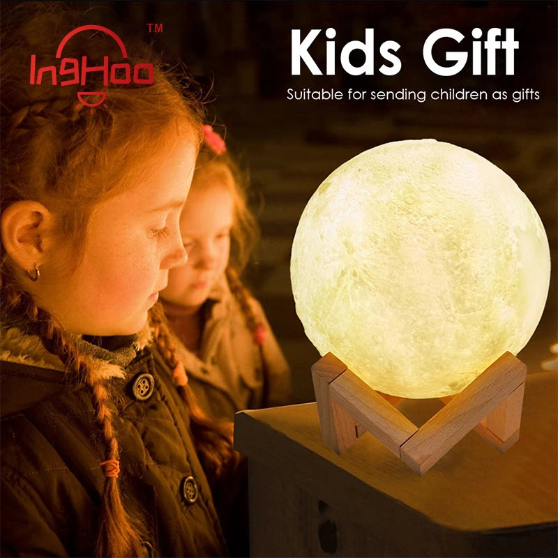 3D Print LED Lamp Moon Earth Jupiter Home Bedroom Decor Creative Mood Night Light USB Recharge Touch Pat Control Colorful