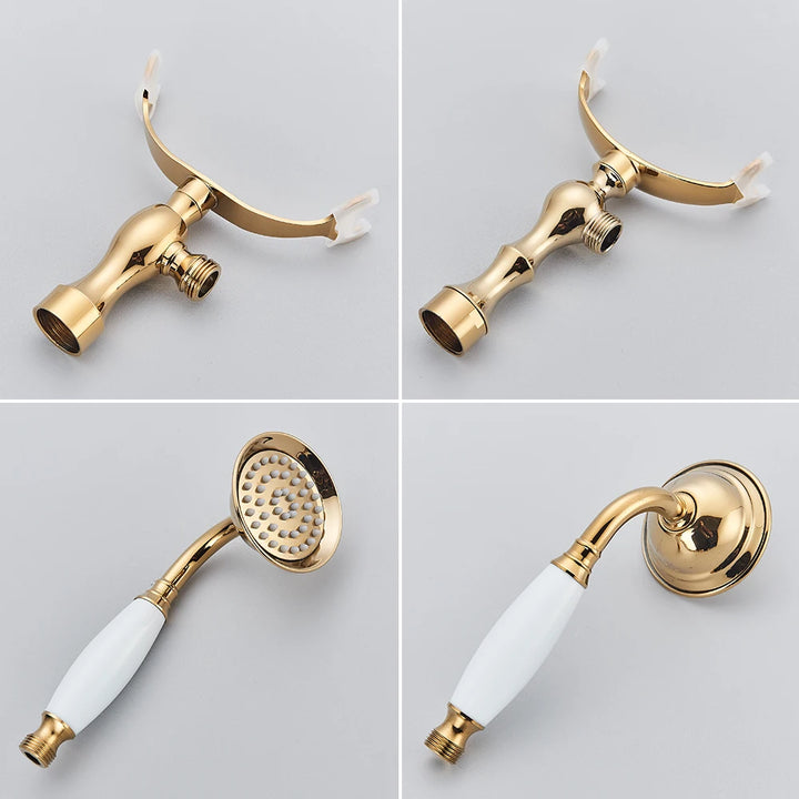 POIQIHY Golden Black Bathtub Shower Faucets Bathroom Wall Bath Shower Set Brass Mixer Tap Swivel Tub Spout Bath Shower Mixers