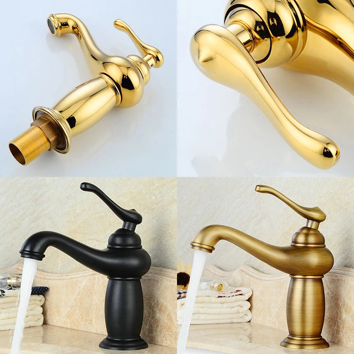 Bathroom Antique Bronze Finish Brass Basin Sink Solid Brass Faucets Single Handle Water Mixer Taps Bath Crane  ELFCT001
