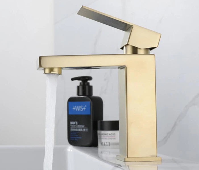 stainless steel brushed Gold bathroom Faucet Deck Mounted Basin Sink Tap Mixer Hot & Cold Water mixer Faucet