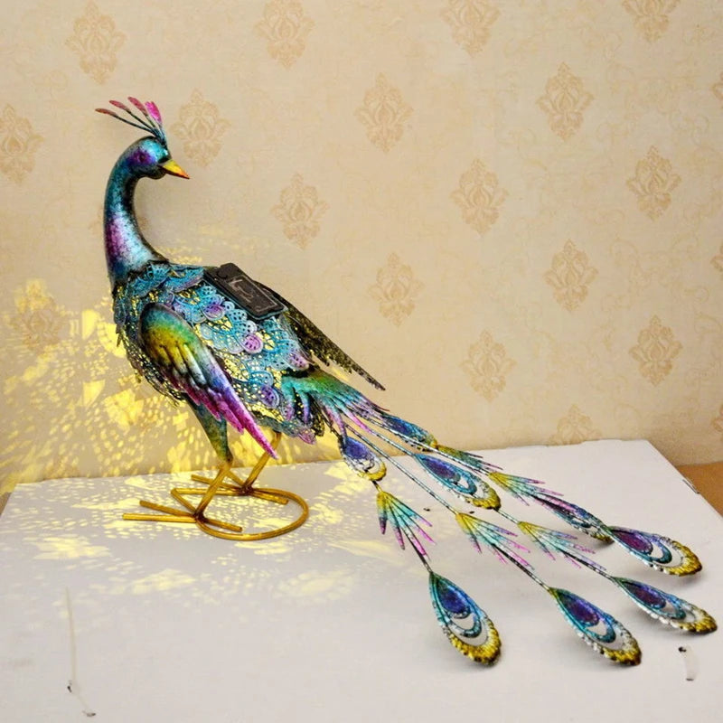 Solar Lights Peacock Statues Garden Decoration Outdoor Lamp Hollow Figurine Path Lawn Metal Sculpture